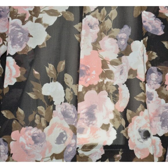 North Style Women's Black Sheer Floral Button Front Pleated Blouse Plus Size 1X - Picture 6 of 8